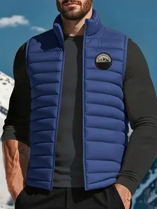 Men's Sleeveless Puffer Vest, Lightweight Stand Collar Design, All-Season Warmth with Pockets, Casual Plain Style for Outdoor & Daily Wear