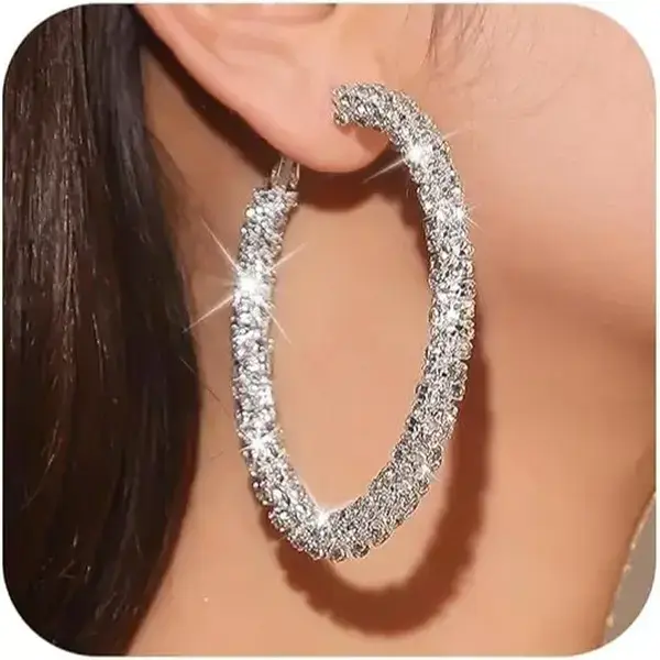 Rhinestone Hoop Earrings for Women Large Hoop Earrings Sparkly Big Hoops Earings Statement Jewelry for Women Party Prom Dresses 2026