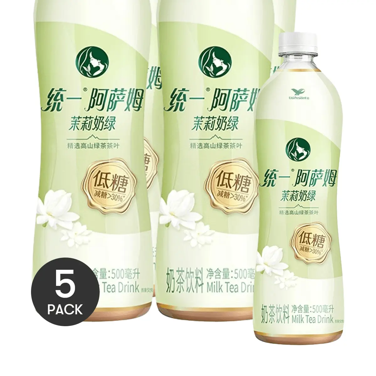 5 Pack Uni-President Assam Low Sugar Jasmine Green Milk Tea 16.91 fl oz - Taiwanese Tea Latte
