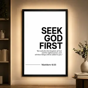 Inspirational Matthew 6:33 Seek God First Bible Verse Artistic Print, Waterproof Christian Paintings, Box-Included House Decor for Kitchen & Room Decoration (Home Supplies, Posters & Prints) Canvas Wall Art, Jesus Decor, Gift for Christians