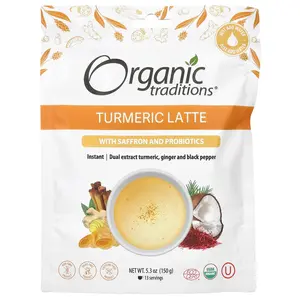 Organic Traditions Turmeric Latte with Saffron and Probiotics, 5.3 oz (150 g)