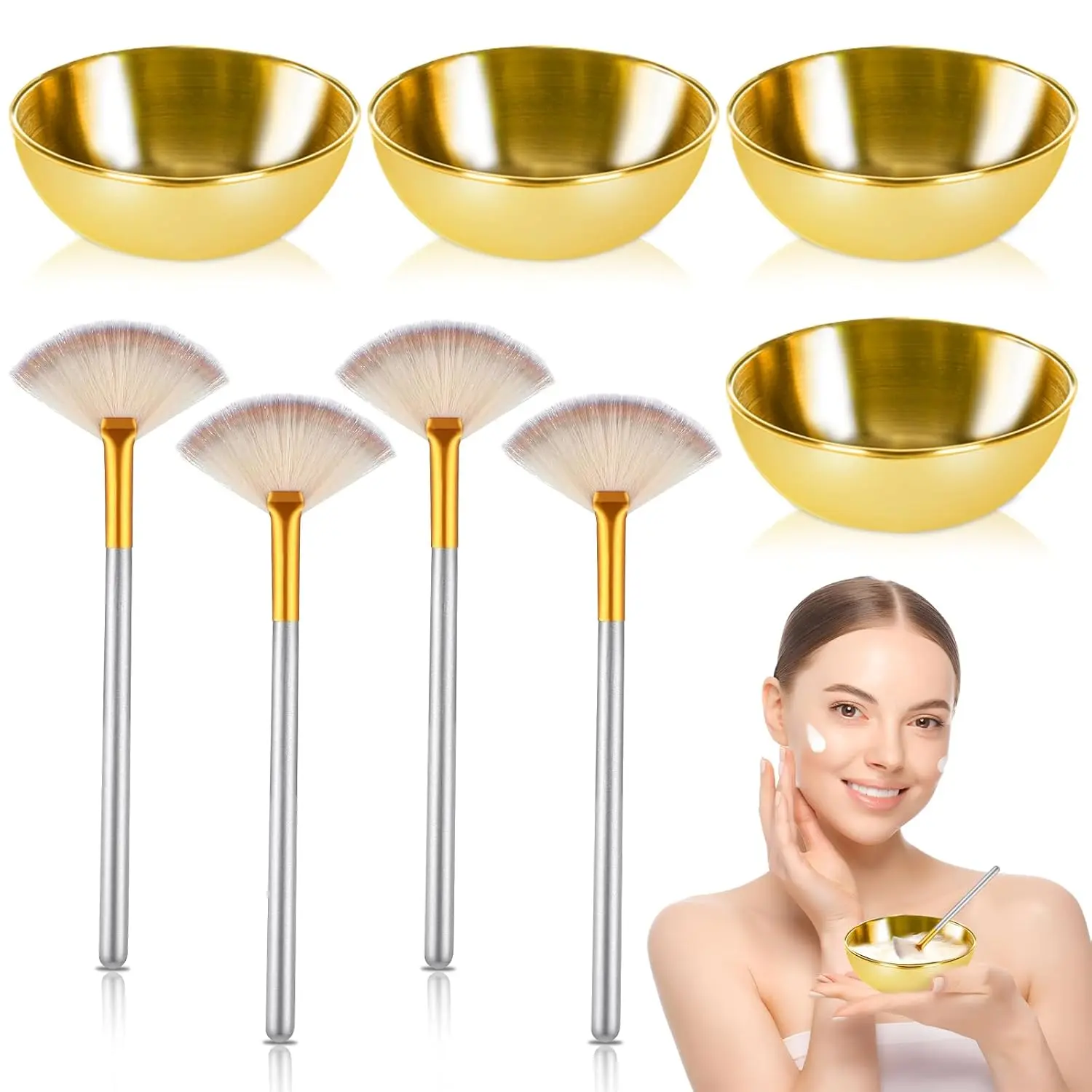 8 Pcs  Facial Bowl and Brush Set 4  Mixing Bowls 4 Facial Fan Brushes Face Mask Brush for Mud Cream Makeup Spa Salon (8 Pcs)