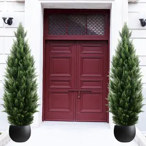 5FT Artificial Cedar Topiary Trees (2-Pack) - UV Protected Faux Pine Christmas Trees for Porch & Garden, Realistic Tall Potted Fake Plants, Ideal Housewarming for Home Decor