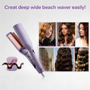 CESTVEEL 1.25-Inch Ceramic Barrel Waver Hair Curler, Dual Voltage Travel-Ready 2-Barrel Hair Styling Tool, 4 Adjustable Temperatures, 15S Fast Heating, Anti-Scald Design for Wide Waves (Purple)