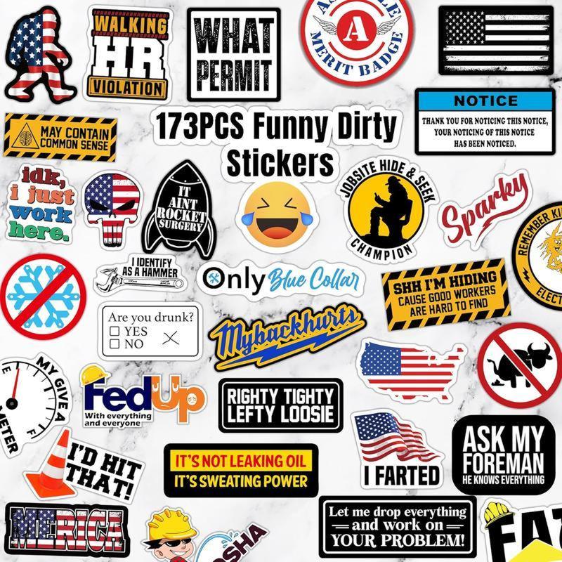 150 PCS Funny Hard Hat Stickers for Adults Tool Box Helmet Blue Collar Stickers Prank Meme Vinyl Waterproof Decal for Mechanics Electricians Union Military Construction Permanent Oil Marker Adhesive Strips