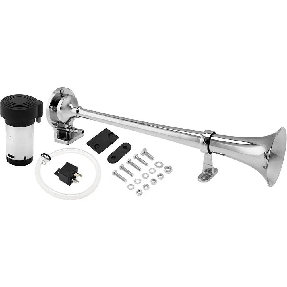 Horn Train Horn Kit for Trucks/Car/Motorcycle. Complete System with Air Compressor, 1 Trumpet. Super Loud dB. Fits Vehicles like Pickup/Semi/RV/SUV 12v Chrome Plated VXH1400C