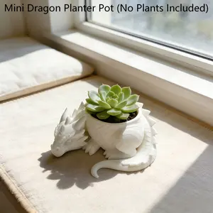 3D Printed Mini Dragon Planter Pot, Dual-Use Succulent Planter & Desk Organizer, Dragon Shaped Resin Flower Pot for Home Office Decor, Small Plant Container & Storage, No Plants Included