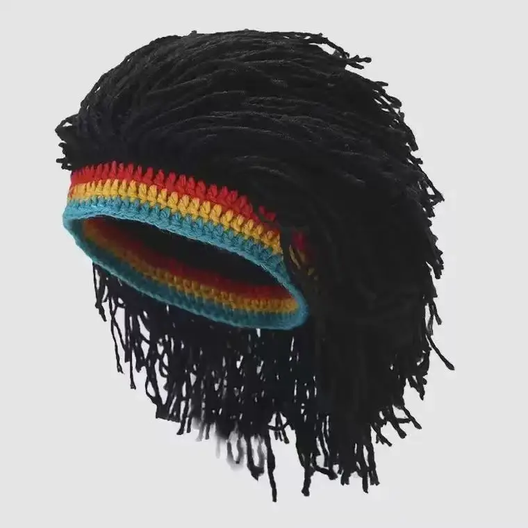 2026 Halloween reggae hat, dreadlock wig hat, reggae Jamaican style Rasta hat, crocheted knit beret, long black hair Halloween costume
