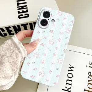 Blue striped phone case with cute rabbit design for iPhone 17/16/15/14/Pro Max/Pro/Plus — stylish, drop-resistant, prevents yellowing