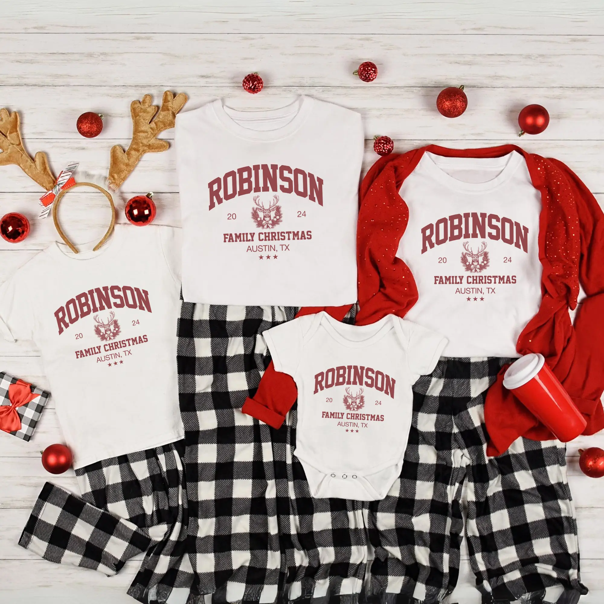 Women's Fitted Cotton Round Neck Casual T-shirt - Custom Family Matching Christmas Top, Personalized Vintage Graphic Holiday Clothes with Custom Name and Address, Stylish Women's Apparel