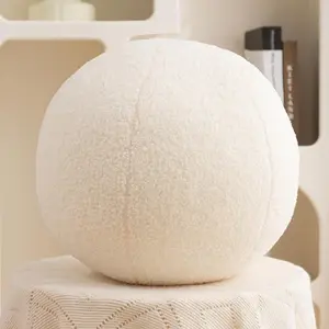 11.8 inch Cream White Boucle Sphere Round Decorative Throw Pillow for Couch Sofa Bedroom