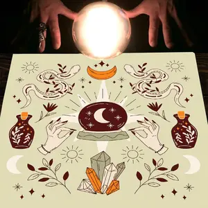 1pc Bohemian Neo-Pagan Crystal Moon Snake Square Altar Cloth Tablecover Mystical Witchy Tablecloth Tarot Card Spread Reading Cloth Table Mat Decor Tarot Reading Cloth Tapestry Wall Hanging Home Wall Rugs Room Decor Yule Christmas Gift Versatile Use