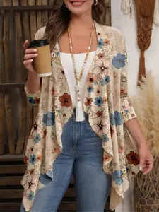 ROSE Plus Size Floral Long Sleeve Jacket for Women, Stylish Autumn Winter Outerwear, Elegant Fit for Every Occasion