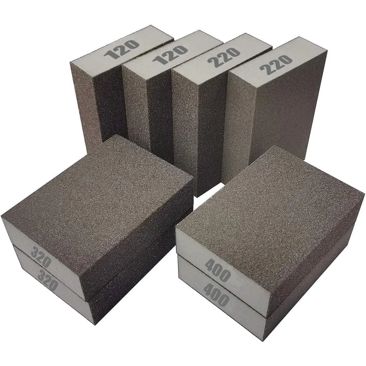 8-Count 4-Sided Grit Design Sanding Sponge Assortment - 2 Count Each of 120,220,320,400 Grit Coarse-Medium-Fine Hand Sanding Blocks - Portable, Easy to Use, Excellent Plasticity Abrasive Tools with Water Storage for Metal Working, DIY Projects