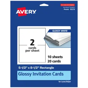 Avery 5-1/2" x 8-1/2" Rectangle, Glossy White Invitation Cards