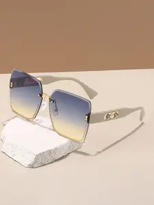 Frameless Cut Edge Sunglasses Fashion Square Large Frame Pearl Sun Glasses Outdoor Versatile All Seasons Metal PC Plain Style