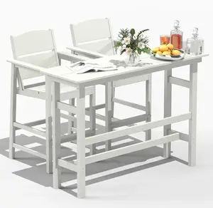 FOOWIN 3 Piece Outdoor Bar Height Table and Chairs, All Weather HDPE Patio Bar Set Outdoor Bistro Set,Adirondack Bar Chairs Set of 2 Outdoor Furniture for Bistro, Poolside, Backyard