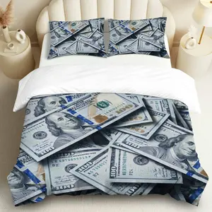 3PCS Duvet Cover Set, Decorative Duvet Cover, 1 Duvet+2 Pillowcases(Without filler), Money Dollar Currency Wealth Prosperity theme, Suitable for decoration bedroom living room hotel lounge.
