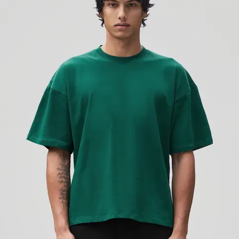 LucidBlanks Men's Crew Neck Crop Top - 300 GSM Casual Cotton Plain Viridian Core Tee V2, Mensfashion All Seasons Cold Wash T-Shirt