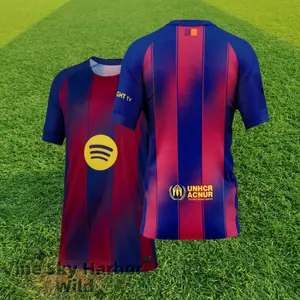 2526 Home Red  Blue Retro Short Sleeve Soccer  Football Jersey LALIGA