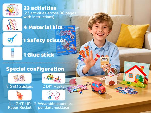 JoyCat Scissor Skills Activity Book, 4 Progressive Levels to Learn Cutting for Kids, 27 Fun Crafts with Child-Safe Scissors, Develop Fine Motor Skills, Ideal Christmas Gift & Arts and Crafts