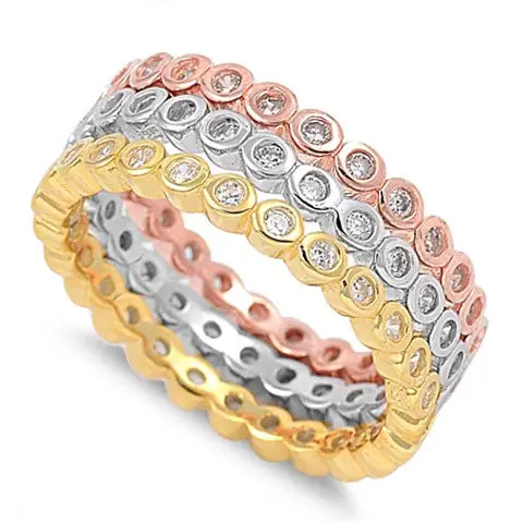 3 Rings Triple Tone Stackable CZ Ring