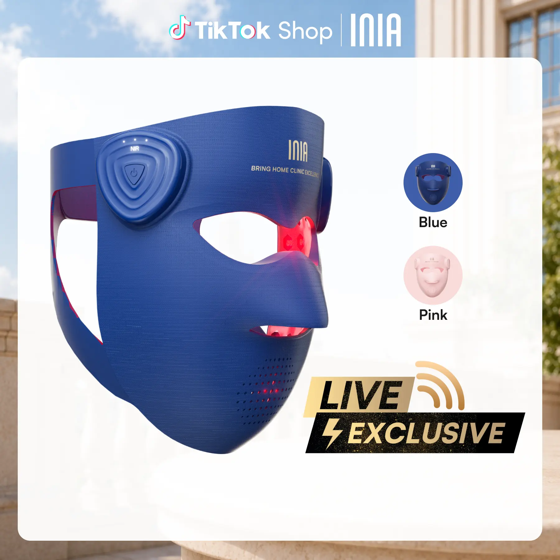 【LIVE EXCLUSIVE】INIA GLOW 940 nm 4D LED Mask – Dual NIR 940 + 850 nm Deep Penetration for Deeper Repair, Visible Lift & Lasting Radiance, 4D Fit for Jawline Lift & Firm, Cooling Therapy, Wireless Comfort, Summer Travel Accessories