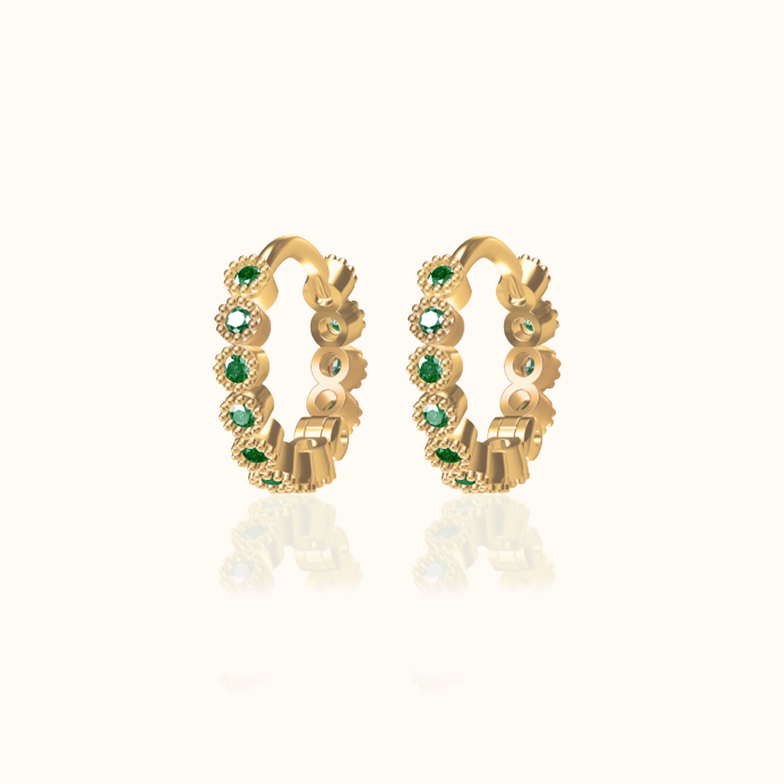 Emerald Green CZ Bezel Set Bead Hoop Earrings