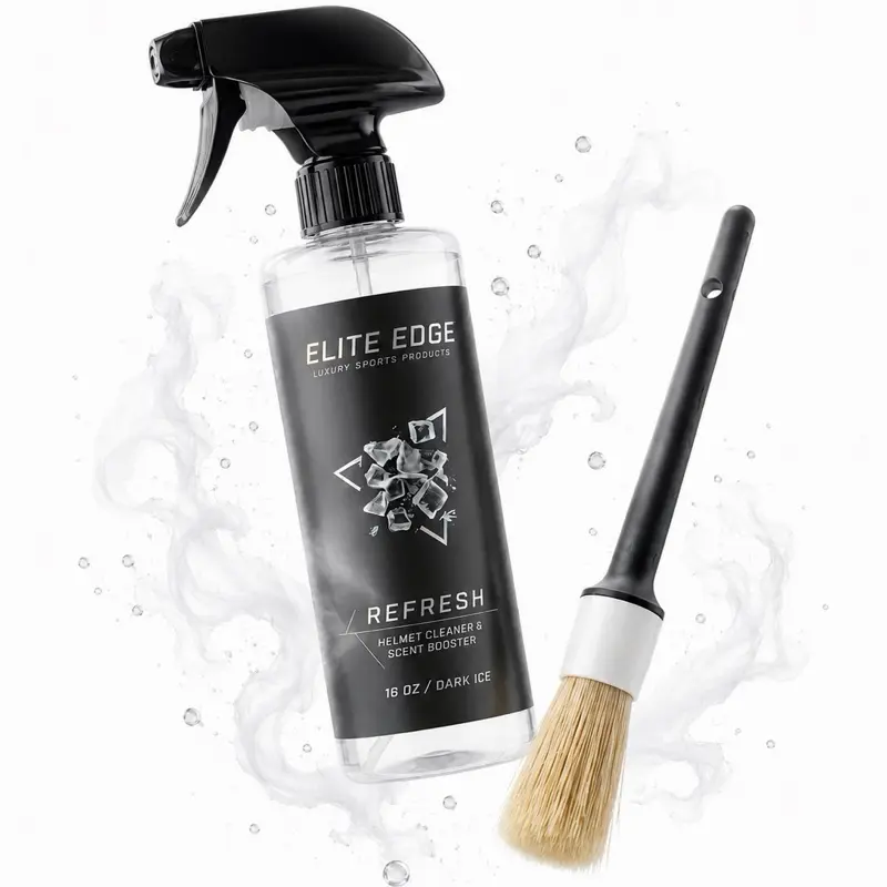 Elite Edge Refresh Kit- The complete solution for cleaner sports gear. Includes Refresh antibacterial cleaner and a premium boar hair brush to remove dirt, buildup, and odors from athletic equipment.