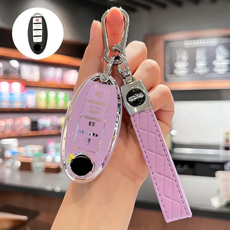 Dobrev Genuine Leather Pink Key Fob Cover Case For Nissan 5B Remote – KR5TXN7 Fitment