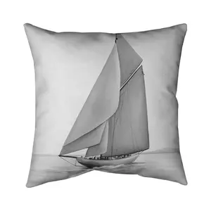 360 Stand 16x16 in Poly Twill Weave Vintage Sailing Ship Monochrome Boat Pillow - Polyester Fill, Boat Motif, Nautical Vibe, Standard Size, Bedroom Decor Home Textiles & Soft Furnishings