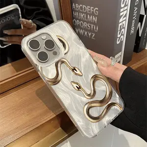 Cool Golden Snake Design Pattern Feather Yarn Anti-fall Phone Case,for iPhone 17 Pro Max Phone Case 17 Air 16E 16 15 Plus 14 13 12 11 X XS Max