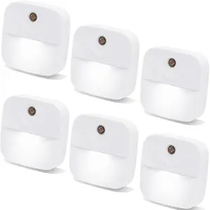 F-DPL34  6 Pack Night Light Plug in, White LED Nightlights with Smart Dusk to Dawn Sensor, Plug into Wall Nightlights Suitable for Bedroom, Bathroom, Hallway, Kitchen, Stairs, Kids, Adults