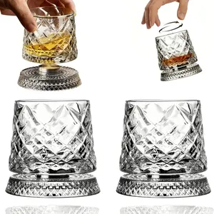 1/2pcs Rotating Whiskey Glass Cup Set, 360° Crystal Whiskey Glass, Lead-Free Premium Glass, Crystal Glassware, Ideal for Bourbon and Scotch, Unique Gift for Men