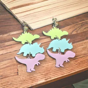 DIno Earrings, Cool Gradient --- Handmade/Laser cut