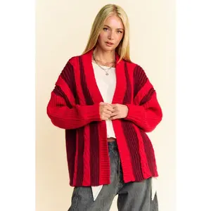 Davi & Dani Cable-Knit Color Block Open Front Cardigan