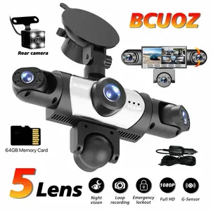 BCUOZ 5-Channel Full HD 1080P Car Dash Cam with 64GB Memory Card,Requires charging to use,1080P Front +Rear+ Inside/Left/Right Cameras, Loop Recording,SuperNight Vision,Car Video Surveillance,24H Parking Mode, Car DVR HD Screen##Summervibes.