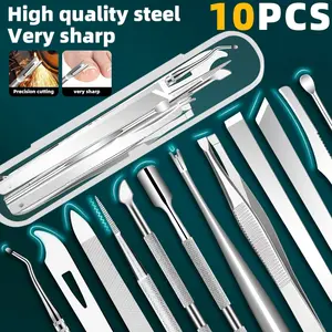 10-Piece Stainless Steel Ingrown toenail Removal Tool Set - Odorless Foot Care and Nail Polish Set, Christmas Gift, BAODANBUTING