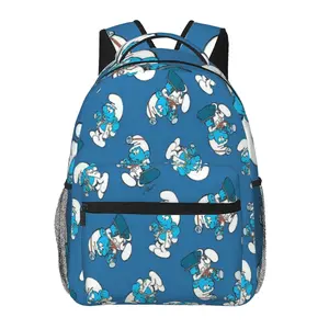Casual The Smurfs Merch Outdoor Adventure Backpack Vintage 80s The Smurfs Merch Laptop Daypack Funny cartoon Smurfette Papa Smurf Merch travel backpack for Weekend Getaway Work Camping  Unisex Gift for