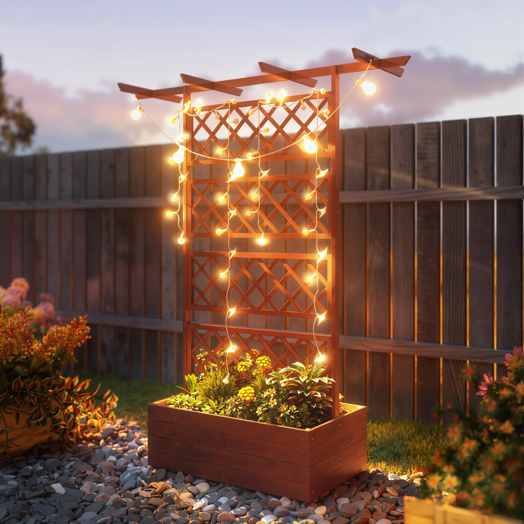 Wooden Trellis Planter Box - Heavy-Duty Freestanding Lattice Raised Garden Bed for Vegetables, Herbs, Flowers, Climbing Plants, Vining Crops, Backyard, Patio