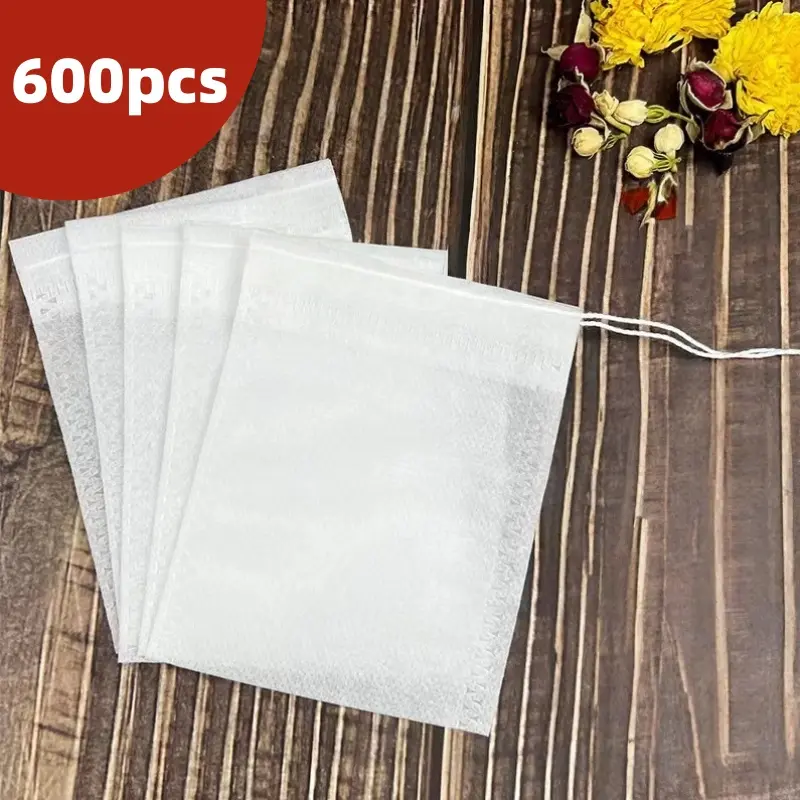 Set of 600 Disposable Tea Bags for Loose Leaf Tea, Empty Tea Filter Bags with Cotton Drawstring, Fillable Tea Infuser Sachets for Loose Tea, Coffee, Herb, Spice and More (3.54"x 2.75")