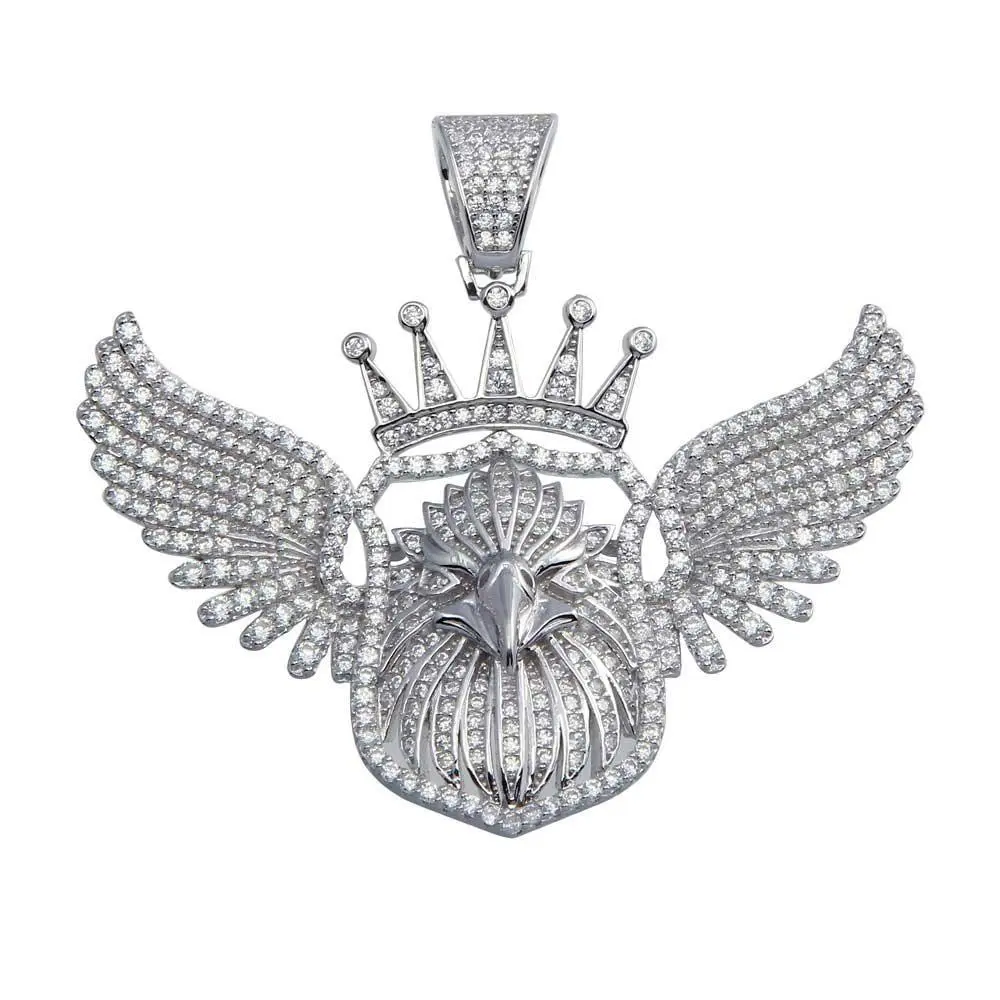 Silver 925 Rhodium Plated Crowned Eagle Hip Hop Pendant - SLP00071