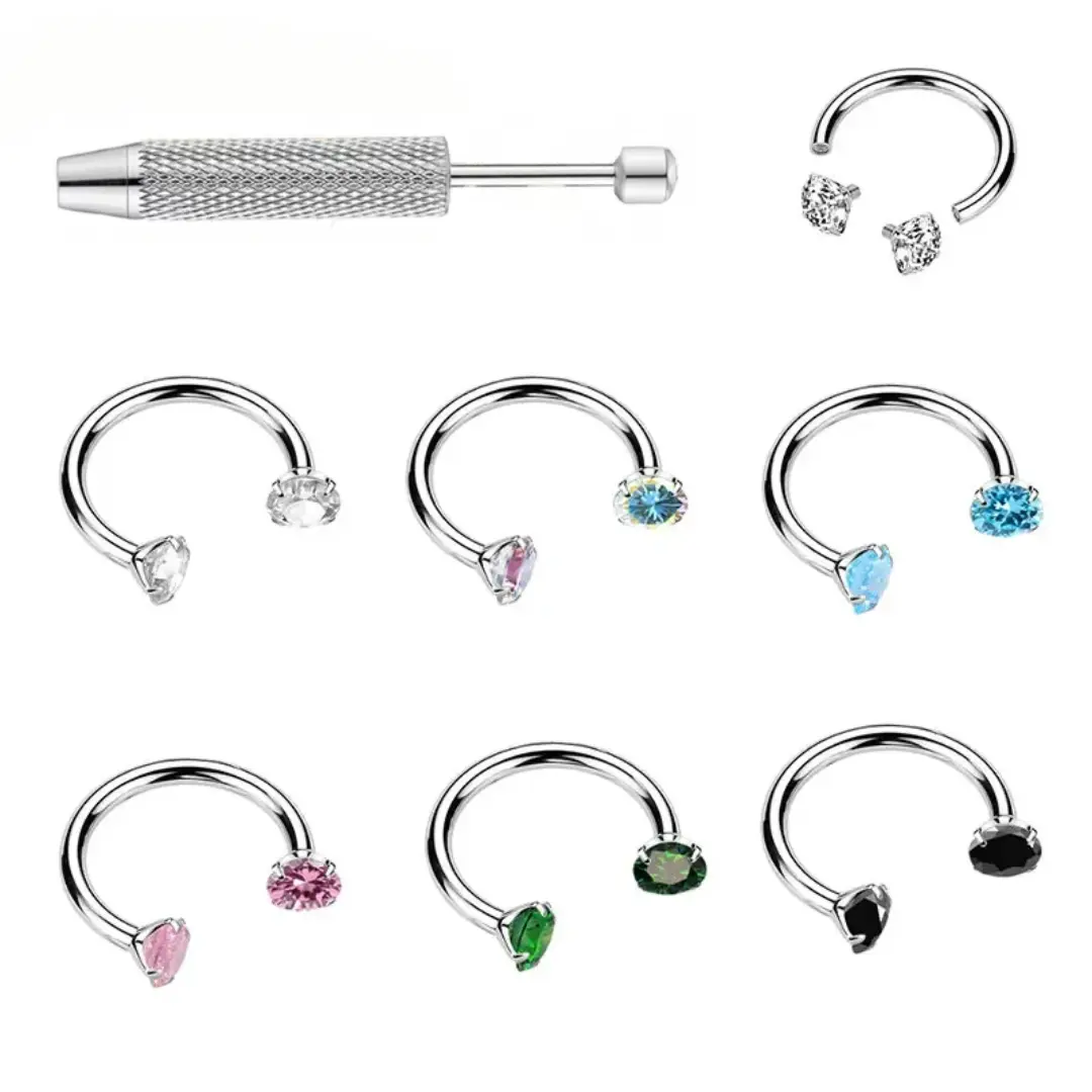 Titanium Horseshoe Ring Piercing 16G Ear Daith Forward Helix Piercing 5A CZ Flash Septum Lip Classic Body Jewelry.It is equipped with a piercing conical ball clamp. Stainless Steel Nose red stud diamond no sering fashion cubic