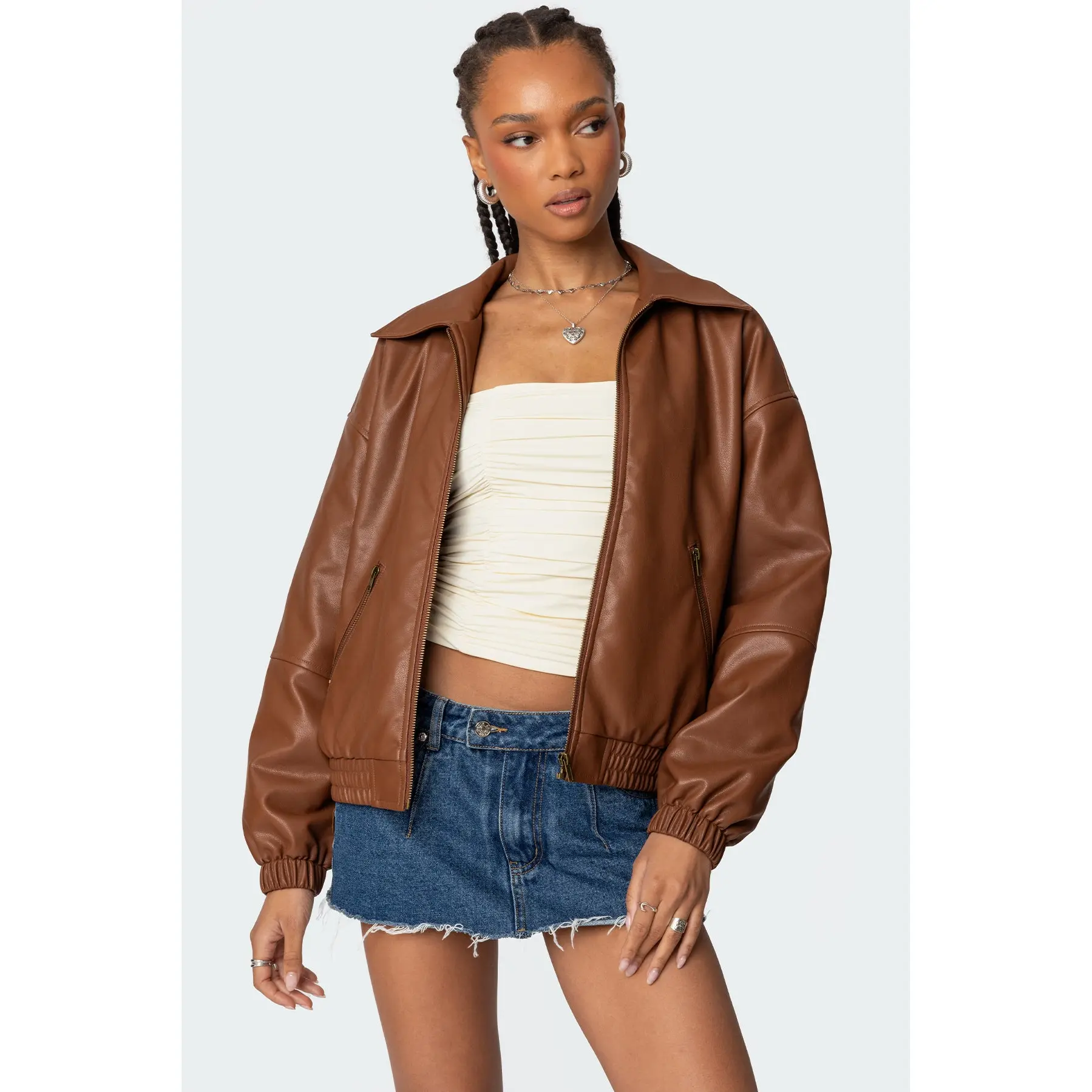 Halley Faux Leather Bomber Jacket Halley Faux Leather Bomber Jacket