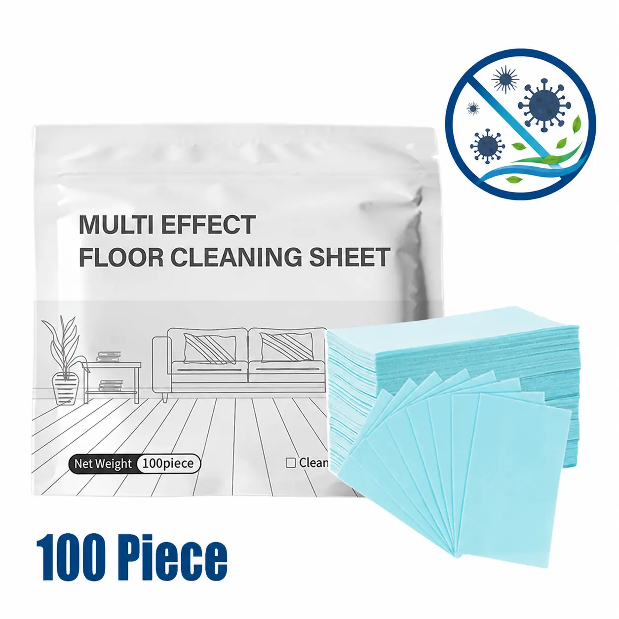 Floor Cleaning Tablets 100 Count, All Purpose Multi Surface Antibacterial Floor Cleaner Sheets for Hardwood Laminate Ceramic Tile RV Interior, Dissolvable Compact Clean Tablets to Remove Stubborn Dirt & Leave Fresh Scent