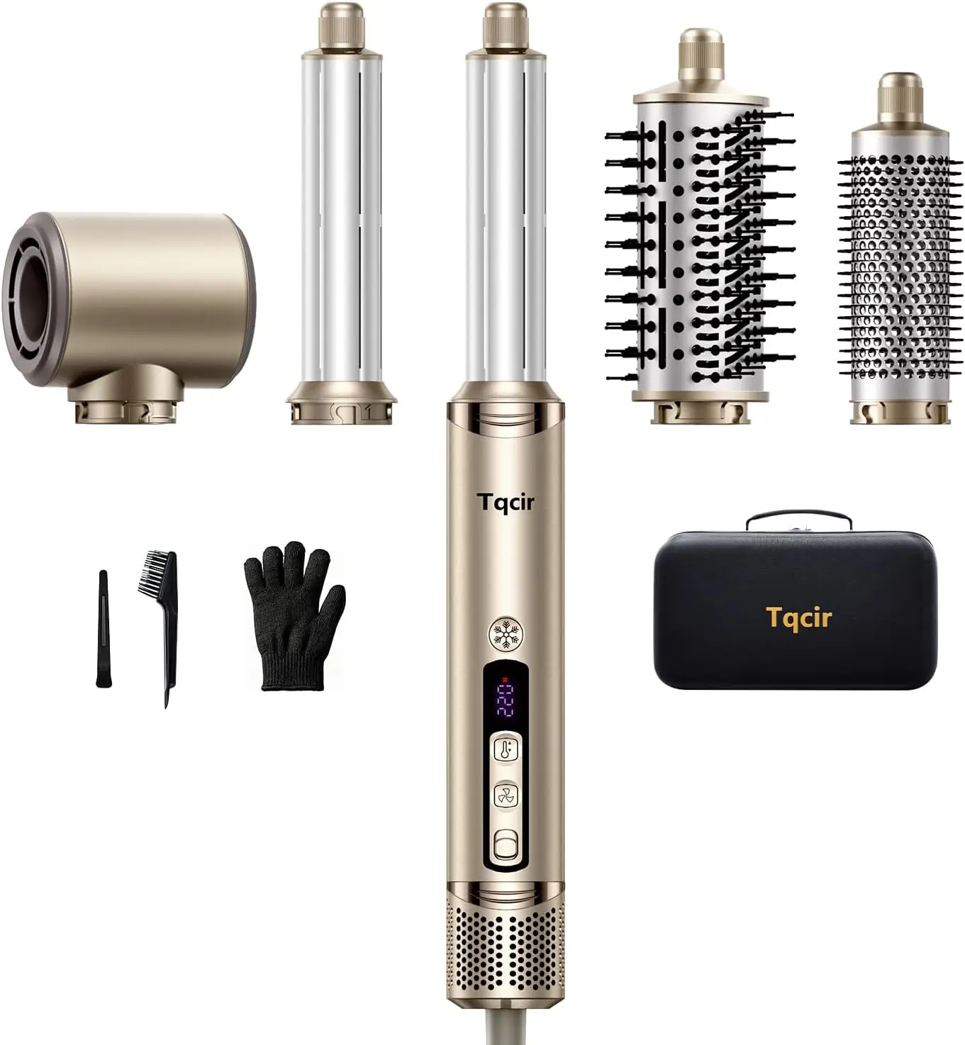 5-in-1 Professional Hot Air Styler – Salon-Quality Curls, Straightening & Volumizing Without Heat Damage | Fast Drying Auto-Wrap Multi Styler with Storage Case for Women (Gold)
