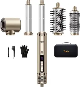 5-in-1 Professional Hot Air Styler – Salon-Quality Curls, Straightening & Volumizing Without Heat Damage | Fast Drying Auto-Wrap Multi Styler with Storage Case for Women (Gold)
