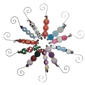 Unique Beaded Ornaments with Colorful Beads and Swirl Hooks for Holiday Tree Decoration