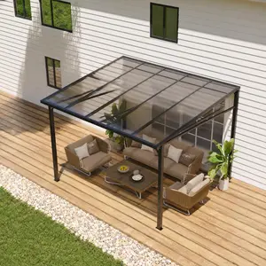 10x10 ft Outdoor Lean to Gazebo, Wall Mounted Patio Hardtop Gazebo Pergola with Polycarbonate Roof, Upgraded Alloy Steel Frame for Patio, Garden, Lawn, Deck