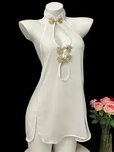 Women's Sexy Sleepwear Set, Vintage Style Lace-Up Design, Comfortable Nightgown & Bralette Combo, Perfect for Everyday Wear